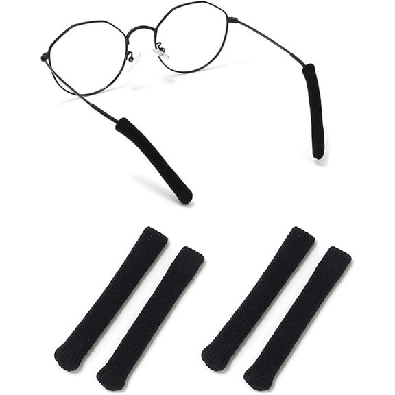 Upgrade Soft Knitting Cotton Fabric Eyeglasses Temple Tips Sleeve Retainer, Anti-Slip Elastic Comfort Glasses Retainers Cushions for Sunglasses Eyeglasses Reading Glasses Eyewear (2pairs Black)