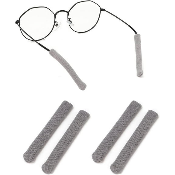 Upgrade Soft Knitting Cotton Fabric Eyeglasses Temple Tips Sleeve Retainer, Eyeglasses Ear Cushion, Anti-Slip Elastic Comfort Glasses Ear Cushions, Eyeglasses Ear Grips for Glassses(2pairs Grey)
