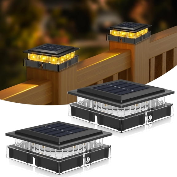 Upgrade Solar Post Cap Lights for 4x4 & 3.5x3.5 Posts, IP65 Waterproof Outdoor Fence Lights with Warm White LED for Patio Deck Porch