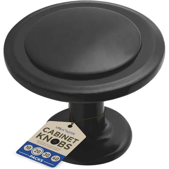 LifeMaster 20pcs 1-1/4" Matte Black Cabinet Knobs - Rust-Proof, Modern Design, Strong Zinc Alloy, Drawer Pulls with Short and Adjustable Screws - Stylish Handles for Kitchen, Dresser, and Cabinets