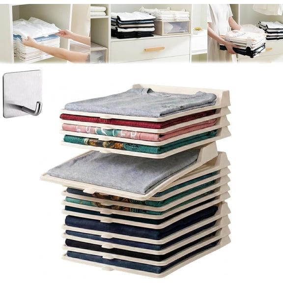 Stackable Closet Organizer for Clothes, 5/15 Pcs Lightweight and Breathable Folded Shirt Organizer System for Shirts Jeans Pants