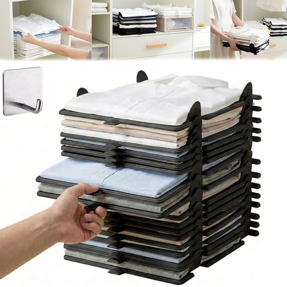 Upgrade Stackable Closet Organizer for Clothes, 5/15 Pcs Lightweight and Breathable Folded Shirt Organizer System for Shirts Jeans Pants