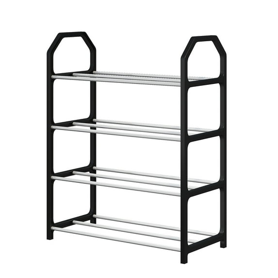 Upgrade Stackable Small Shoe Rack, 4-Tier Shoe Shelf Storage Organizer with Handle for Entryway, Hallway and Closet (Black)