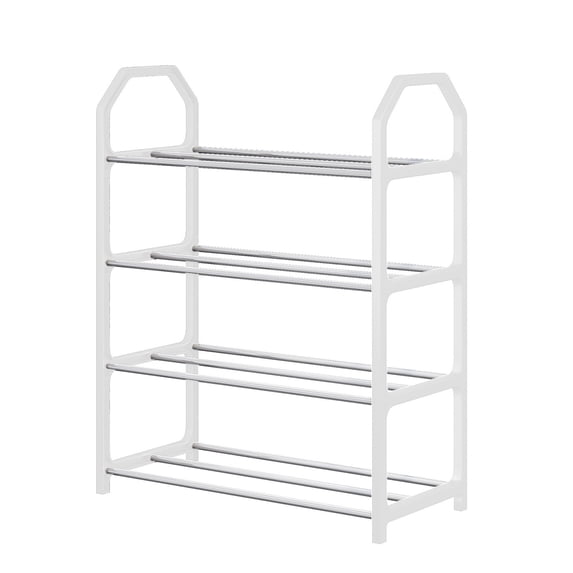 Upgrade Stackable Small Shoe Rack, 4-Tier Shoe Shelf Storage Organizer with Handle for Entryway, Hallway and Closet (White)
