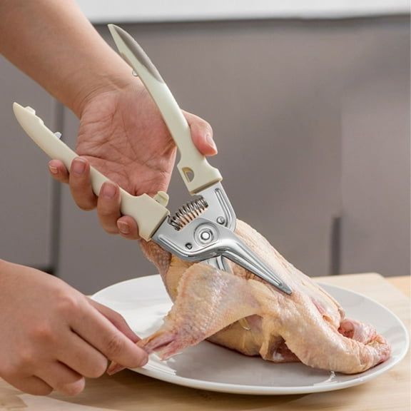 Upgrade Stainless Steel Kitchen Scissors, Multipurpose Ultra Sharp, For Poultry, Bone, Meat, Fish, Vegetables, White Color