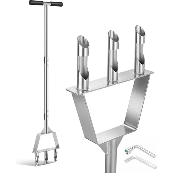 Upgrade Stainless Steel Manual Core Aerator Lawn Tool with 3 Hollow Tines, Heavy-Dut Semi-Assembled Grass Aerator Core Tool for Lawn, Yard Plug Aerators, Lawn Care Coring Soil Aerator