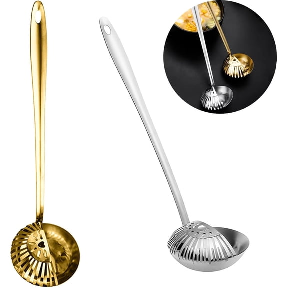 Upgrade Stainless Steel Strainer Ladle, 2-in-1 Soup Strainer & Ladle, Dual Purpose Colander for Cooking, Hot Pot, and Straining, Perfect for Homes & Restaurants(RL Mix 2 PCS)