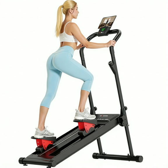Magnetic Stair Stepper Machine with Level-Free Resistance Control, Cardio Climber for Home Gym, Compact Vertical Stepping with 8-Type Data Display, Tablet Holder, 2 Incline Levels, Transport Wheels