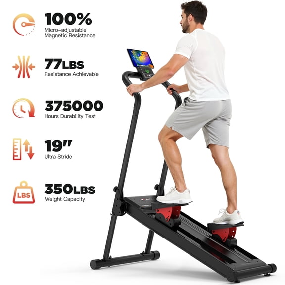 48*22*65" 350 LBS Capacity Stair Stepper Machine with Level-Free Magnetic Resistance Control, Cardio Climber for Home Gym, with 8-Type Data Display, Tablet Holder, 2 Incline Levels