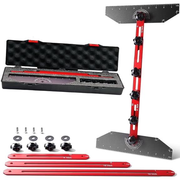 Upgrade Stair Tread Template Tool, Stair Gauge, Aluminum Alloy Stair Tread Jig, Stair Tread Measuring Tool with Storage Box for Stair treads, Cabinets, Risers and Partitions,Red-Gray