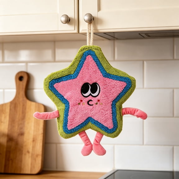 Upgrade Star Shaped Hanging Hand Towel, Multipurpose Polyester Kitchen Cloth, Quick Dry Absorbent Decorative Wipe for Bathroom, 9.25x9.25x0.79in A