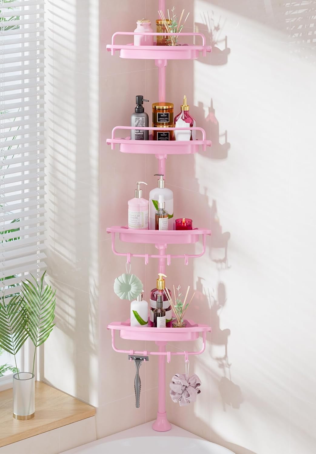 Upgrade Sturdy Shower Caddy Tension Pole Corner Shower Caddy Bathroom ...