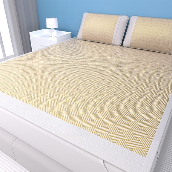 Upgrade Summer Rattan Ice Silk Bed Sheet Set, Breathable Foldable Dorm Bedding With 2 Pillowcases, 59.06x90.55in B
