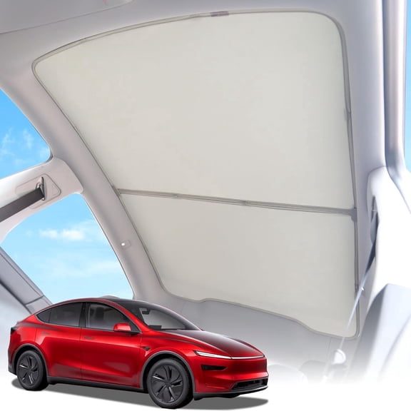 Upgrade Sunshade Roof for Tesla Model Y Juniper 2025 2026 Heat Insulation Foldable Glass Sunroof Shade [No-Sagging, No Gaps, Ice-Crystal Coatings], Beige