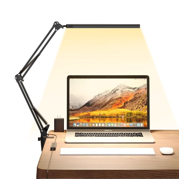 Upgrade Swing Arm LED Desk Lamp with Clamp, 80 Beads, 5 Color Modes & 11 Brightness Levels, 360 Adjustable Arm, Eye-Caring Light CRI95, Timer Memory Function, for Office, Study, Crafting
