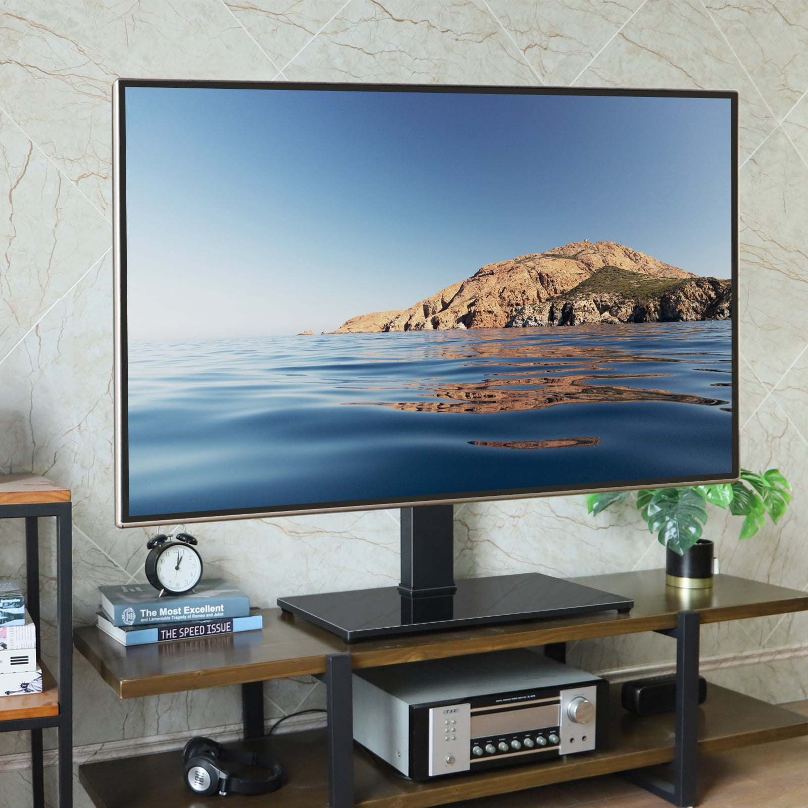 WALI Soporte universal para TV, soporte de TV de mesa para TV plana de 32 a  47 pulgadas, soporte de TV de altura ajustable con base de vidrio templado