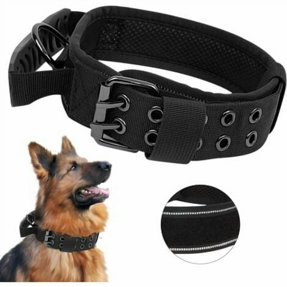 Upgrade Tactical Dog Collar with Control Handle, Military Adjustable Padded Dog Collar for Medium Large Dogs Training (XL, Black)