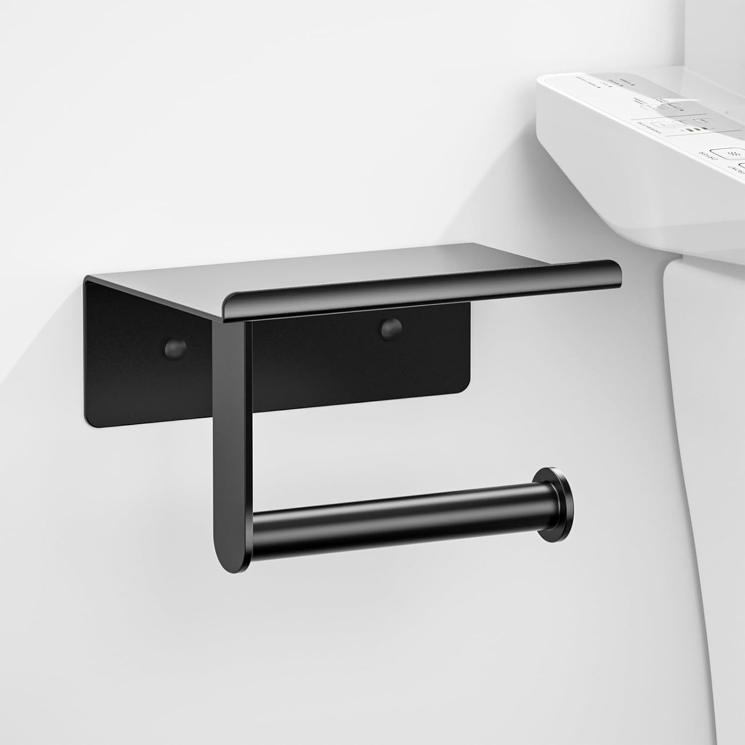 Matte Black Stainless Steel Toilet Paper Holder with Shelf
