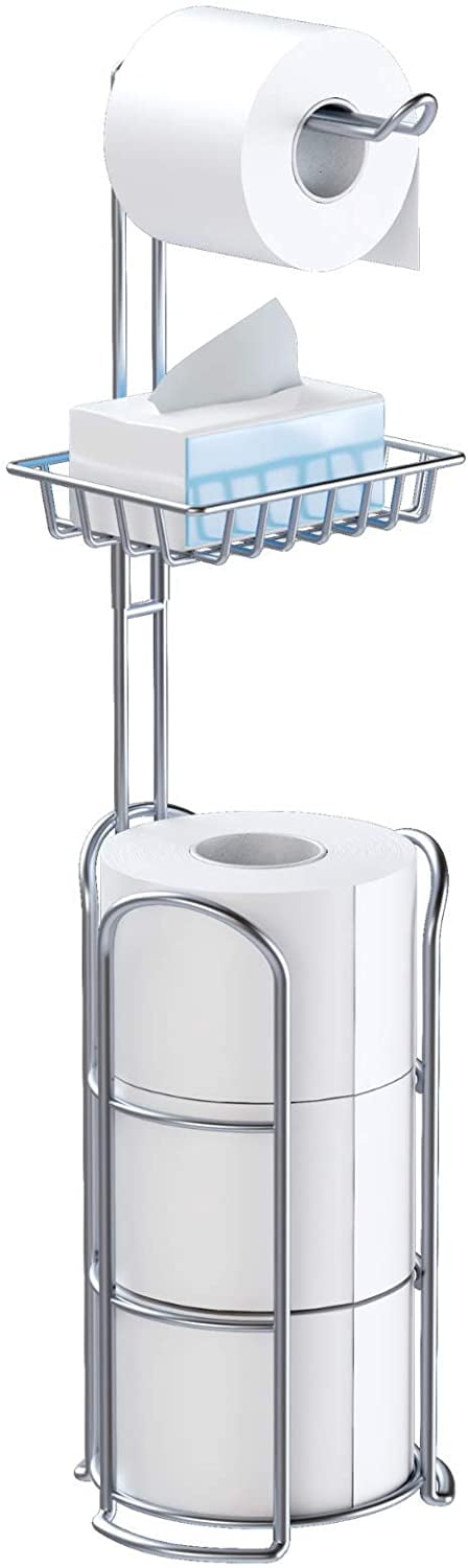 Upgrade Chrome Freestanding Toilet Paper Holder with Shelf, Bathroom ...