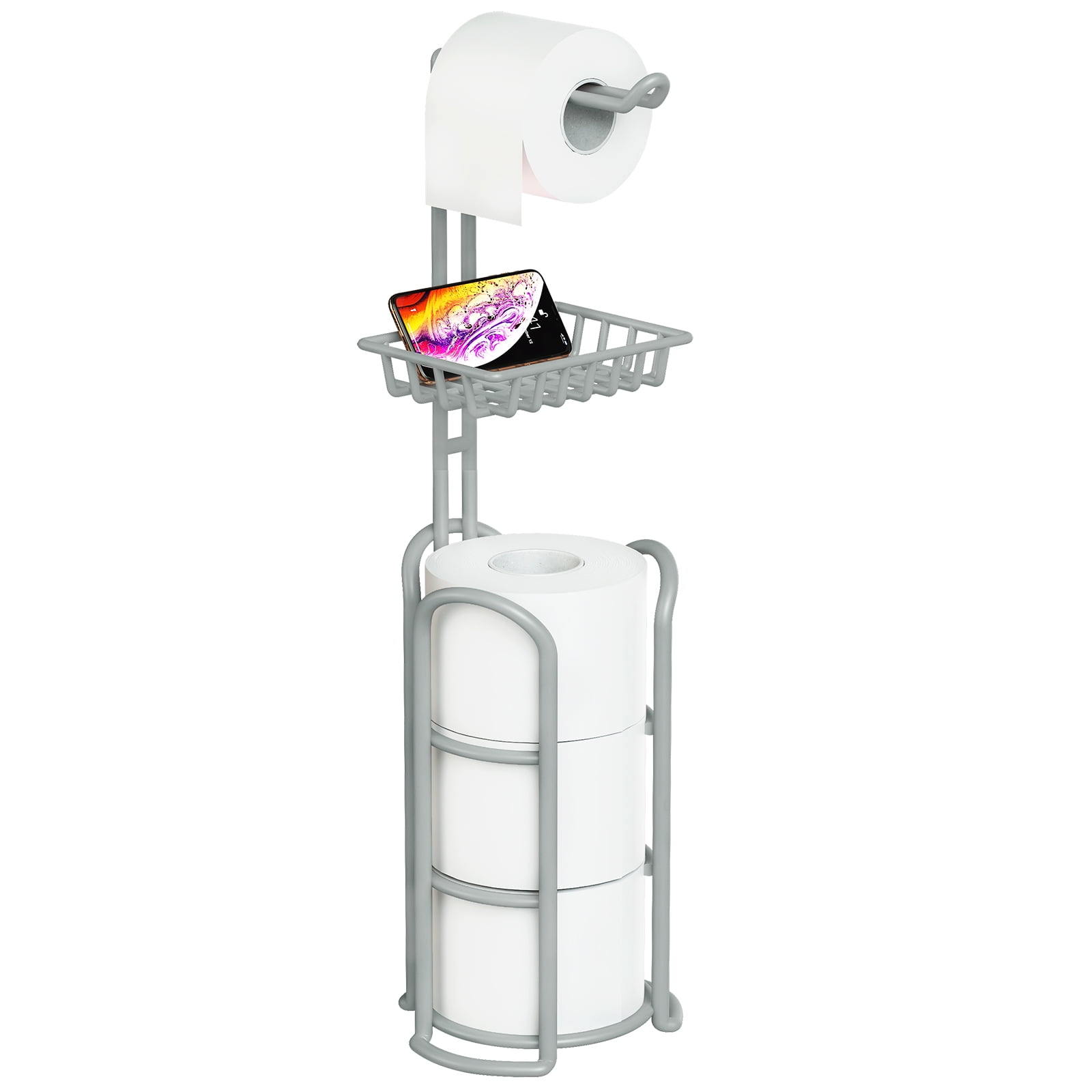 Upgrade Toilet Paper Holder Stand, Silver Gray Freestanding Toilet