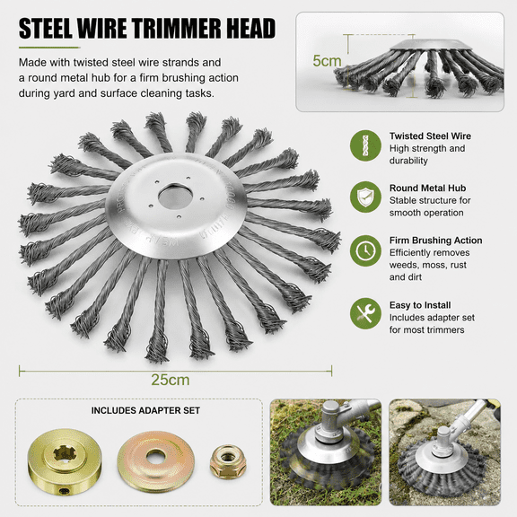 Upgrade Your Trimmer with a Steel Wire Weed Wacker Head, Brush Cutter Replacement Attachment for Grass, Moss and Surface Rust Removal, 5 mm Inner Hole, Accessories Not Included