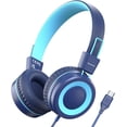 thumbnail image 1 of Upgrade USB Type C Kids Headphone for School, 94dB Safe Volume Limited, HD Stereo Sound, Foldable Lightweight On-Ear Headphones for Boys/Girls/Students/Tablet/Travel-Blue, 1 of 7
