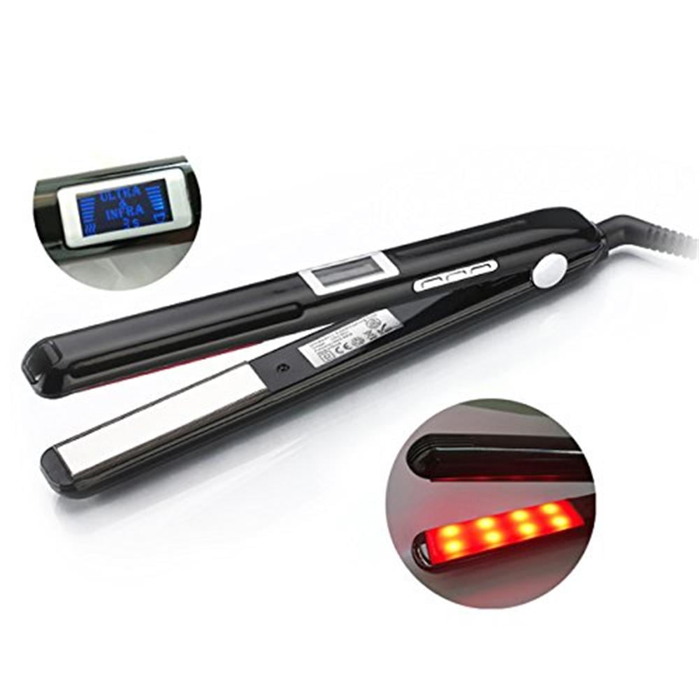 Upgrade Ultrasonic Infrared Hair Straightener Care Cold Flat Iron for Hair Treatment Therapy Repair Damaged Hair LCD Display 360° Swivel Cord