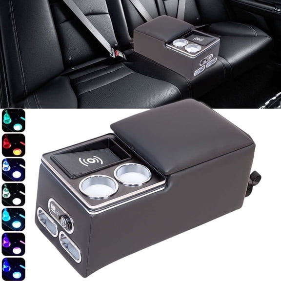 Upgrade Universal Center Console Organizer with Inductive Charging Stand, Fast Charging, Cup Holder, and Phone Holder for Car, Truck, and Van, Back Bench Seat Armrest Middle Storage Box