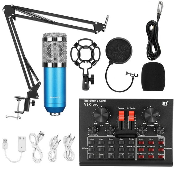 Upgrade V8X PRO Live Sound Card Condenser Microphone Bundle, BM800 Podcast Equipment Kit with Muti-Functional Bluetooth Mixer for Studio Recording & Broadcas