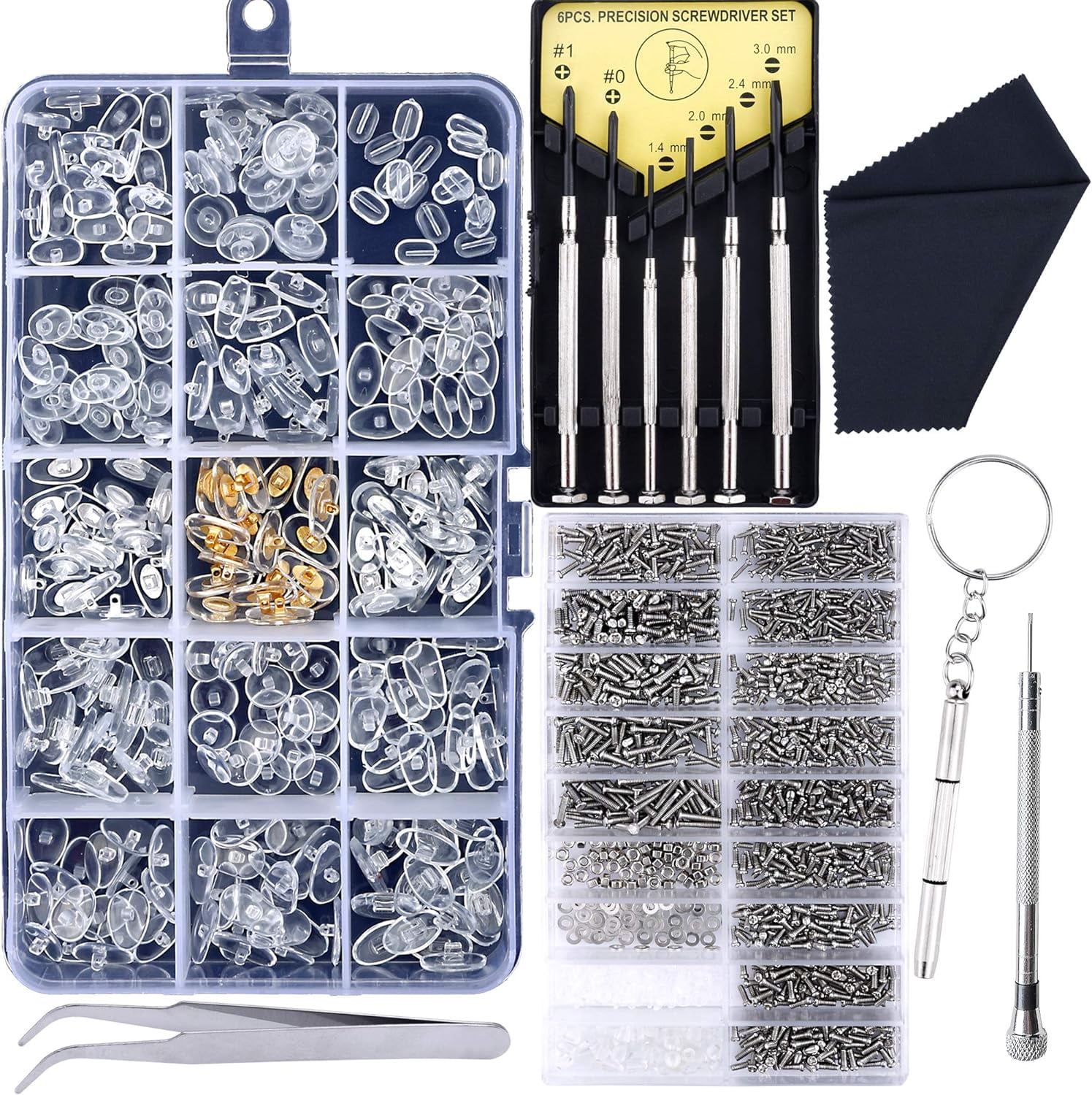 EEEkit Eyeglass Repair Kit, Glasses Screw Assortment Kit, Small Precision  Eyeglass Screwdriver Set, Silicone Nose Pads