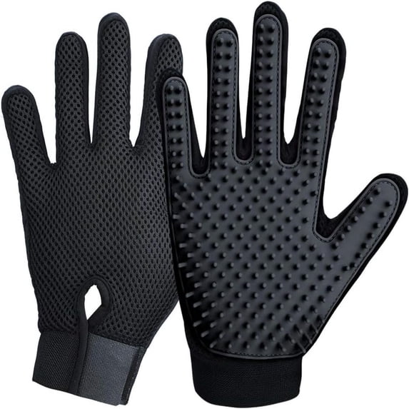 Upgrade Version Pet Grooming Glove - Gentle Deshedding Brush Glove - Efficient Pet Hair Remover Mitt - Enhanced Five Finger Design - Perfect for Dog & Cat with Long & Short Fur - 1 Pair (Black)