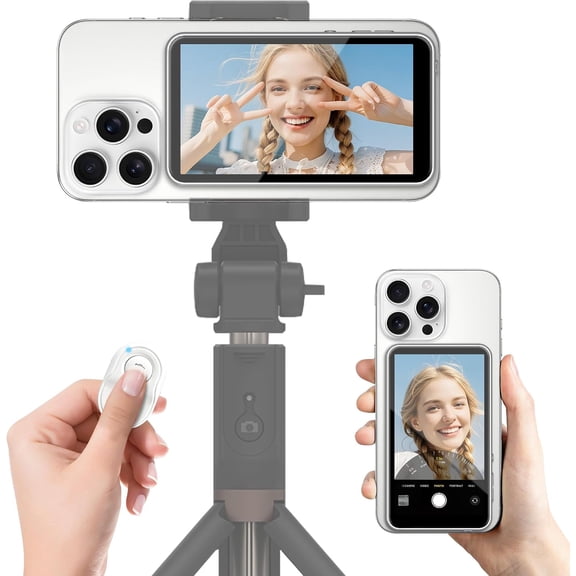 Upgrade Vlog Selfie Monitor Screen for iPhone & Android with Zoom/Remote/Speaker, Magnetic Phone Back Camera Selfie Monitor, Content Creator Essentials, Wireless Mirroring for YouTube Live Streaming