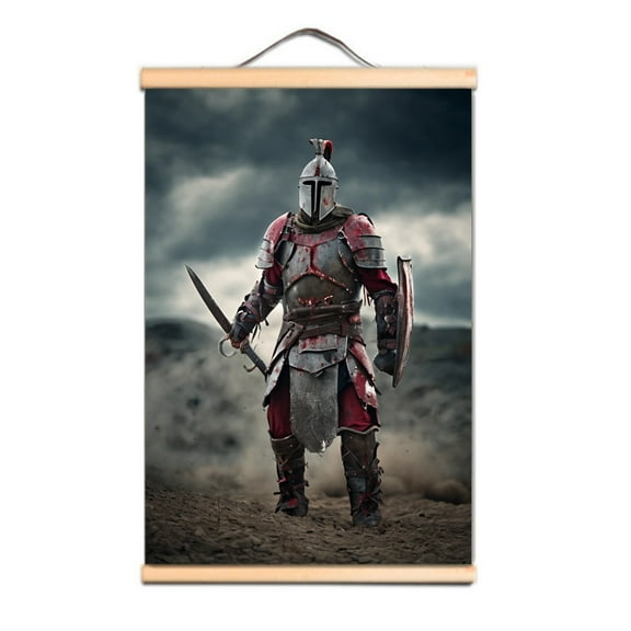 Upgrade Your Wall Decor with Armor Warrior Artwork - Templar Knight Scroll Painting - Medieval Poster for Christian Warrior Fans 1,Multicolor,19.7X27.6 inches