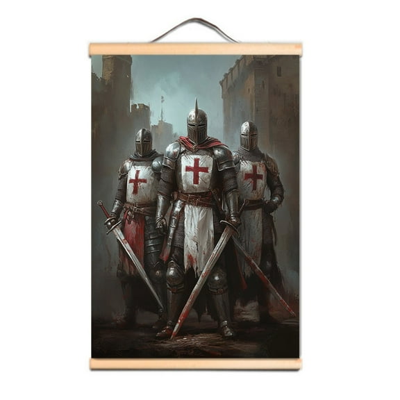 Upgrade Your Wall Decor with Armor Warrior Artwork - Templar Knight Scroll Painting - Medieval Poster for Christian Warrior Fans 6,Multicolor,15.7X23.6 inches