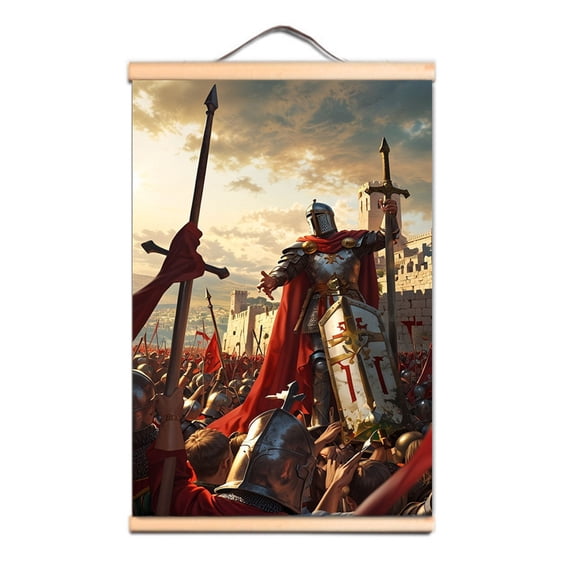 Upgrade Your Wall Decor with Armor Warrior Artwork - Templar Knight Scroll Painting Wall Hanging Flag - Medieval Posters and Prints for Christian Warrior Fans 3,Multicolor,23.5X35.4 inches