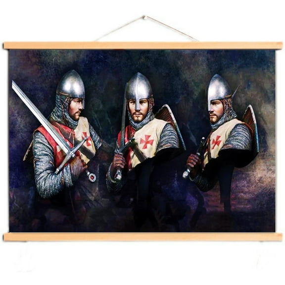 Upgrade Your Wall Decor with Vintage Armor Warrior Artwork - Templar Knight Scroll Painting Wall Hanging Banner - Medieval Decor Poster for Christian Warrior Fans 8,Multicolor,85X60 CM