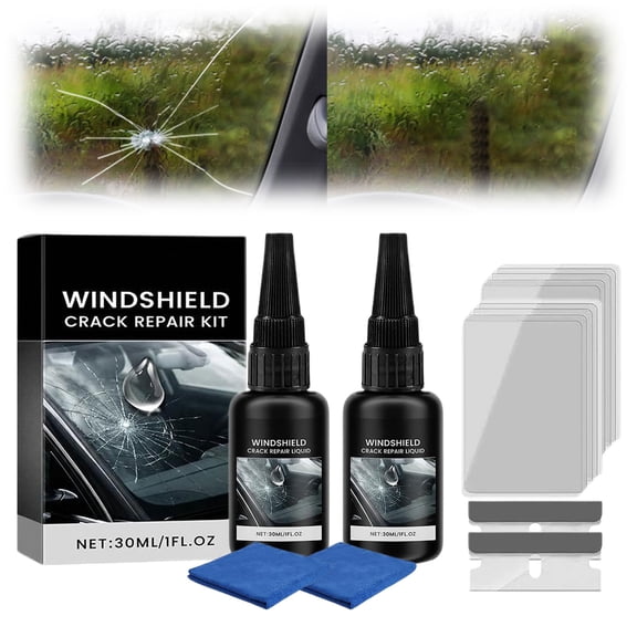Upgrade Windshield Crack Repair Kit, Nano Glass Repair Liquid for Cracks & Chips, Car Windshield Repair Tool, Includes Towel & Scraper(2PCS)