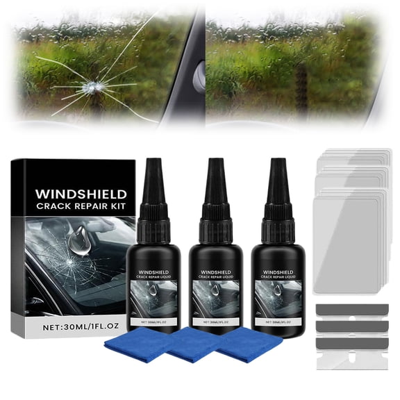 Upgrade Windshield Crack Repair Kit, Nano Glass Repair Liquid for Cracks & Chips, Car Windshield Repair Tool, Includes Towel & Scraper(3PCS)