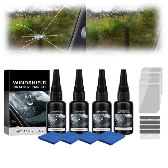Upgrade Windshield Crack Repair Kit, Nano Glass Repair Liquid for Cracks & Chips, Car Windshield Repair Tool, Includes Towel & Scraper(4PCS)