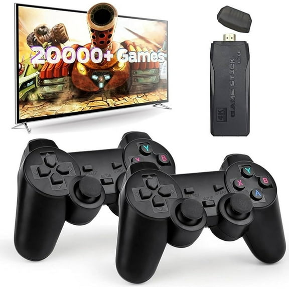 Upgrade Wireless Retro Play Machine Stick, Retro Video Play Machine Stick Built in 20000+ Plays with 15 Emulators, 4K Output with 2 2.4G Wireless Controllers (with Memory Card)(64G)