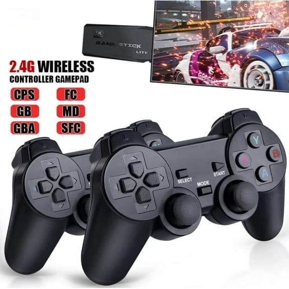 Upgrade Wireless Retro Play Machine Stick, Retro Video Play Machine Stick Built in 20000+ Plays with 15 Emulators, 4K Output with 2 2.4G Wireless Controllers (with Memory Card)(32G/64G/128G)