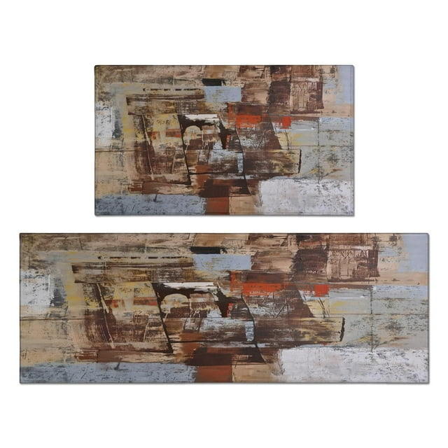 Upgrade Your Floor with Turquoise & Grey Abstract Art Kitchen Rugs, Non-Slip, Ideal for Any Space