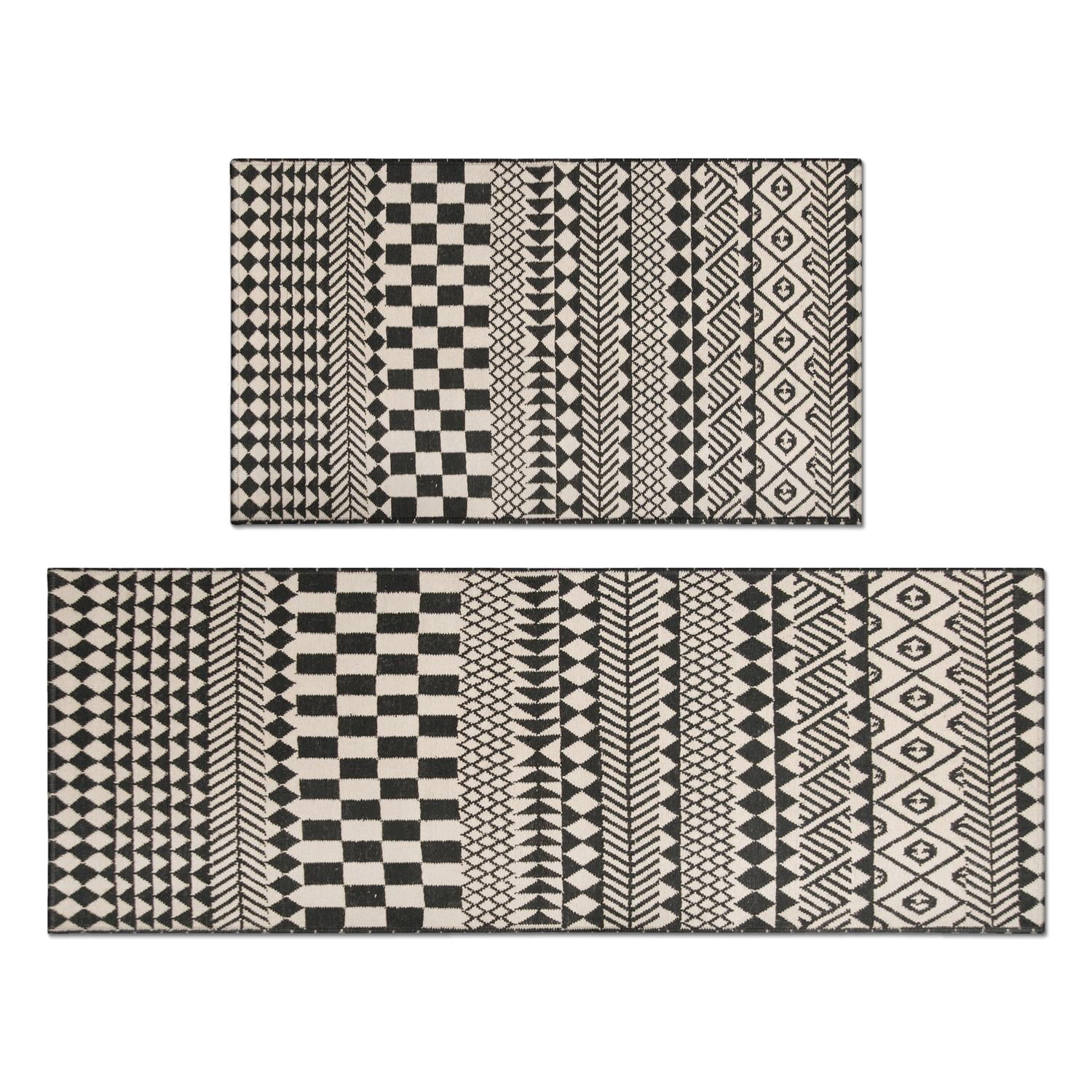 Upgrade Your Kitchen Decor with Non-Slip Black Boho Kitchen Rug Set ...