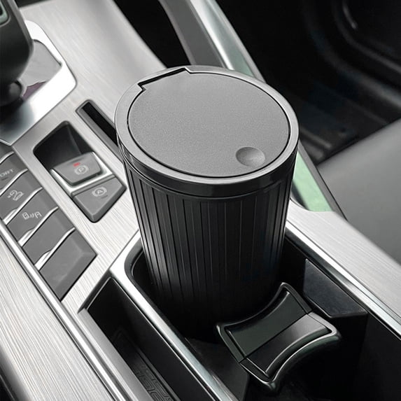 WOHAPY Upgrade Upgrade550ml Small Car Trash Can with One Click Open Lid, Mini Storage Box for Car Cup Holder, Leak-Proof Portable Garbage Bin for Vehicle Interior Black