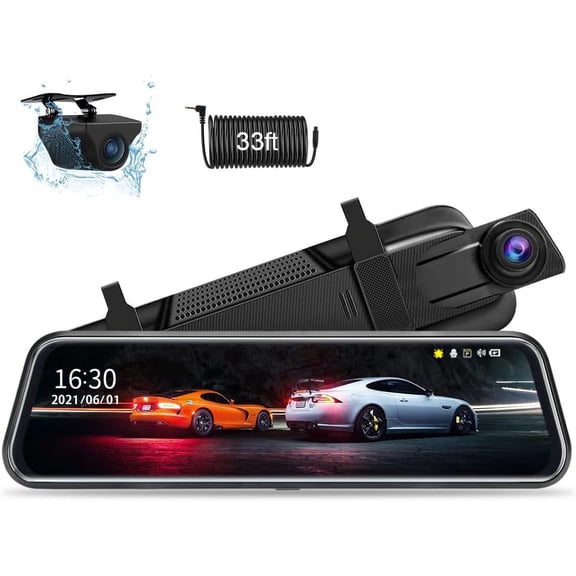 Upgraded 10'' Rear View Mirror Camera Mirror Dash Cam Front and Rear 1080P Backup Camera Full  Screen w Loop Recording, G-Sensor Night Vision 170? Wide Angle