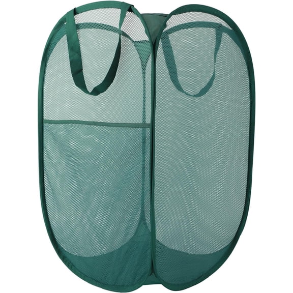 Upgraded 100L Mesh Pop Up Laundry Basket With Handles, Light Breathable, Fold Compact, Large Hold Portable Foldable Dirty Clothes Basket For Bedroom, Laundry Room, Dorm, Hotel, Green.V