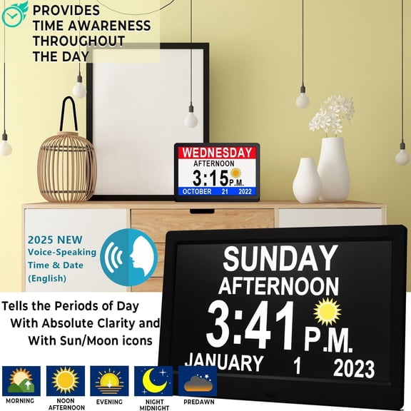Upgraded 11.5 Inch Large Digital Clock with Voice Talking Day Date for Seniors, 27 Alarms Auto Dimmer
