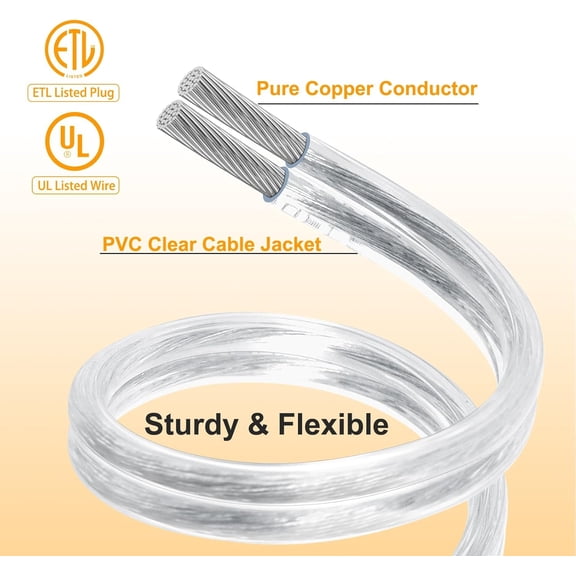 Upgraded 12 FT Clear Extension Cord 2 Pack, Polarized 2 Prong, Single Outlet Plug, 18 AWG 250V 7.5A, Indoor Slim Clear Extension Cord Indoor Thin 12 Foot for Lamps, Small Electrical Equipment