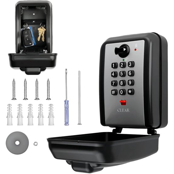 Upgraded 12-digit digital combination lock key box with installation kit, waterproof safe window lockbox with a rest table code, wall-mounted key storage suitable for warehouse, home, office, garage