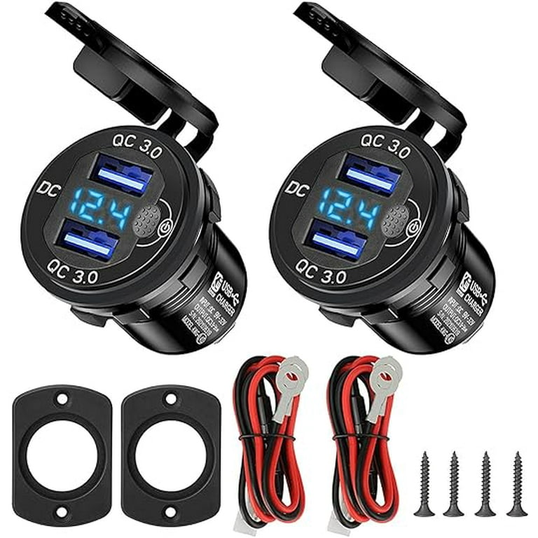 Linkstyle Upgraded 12V USB Outlet 2pcs Quick Charge 3.0 Dual USB Power Outlet with On Off Switch Waterproof 12V 24V Fast Charge USB Charger Socket with